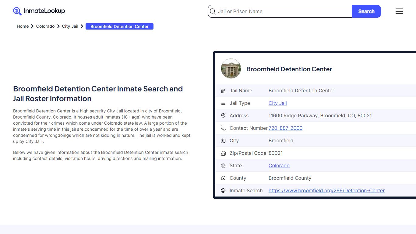 Broomfield Detention Center (CO) Inmate Search Colorado - Inmate Lookup